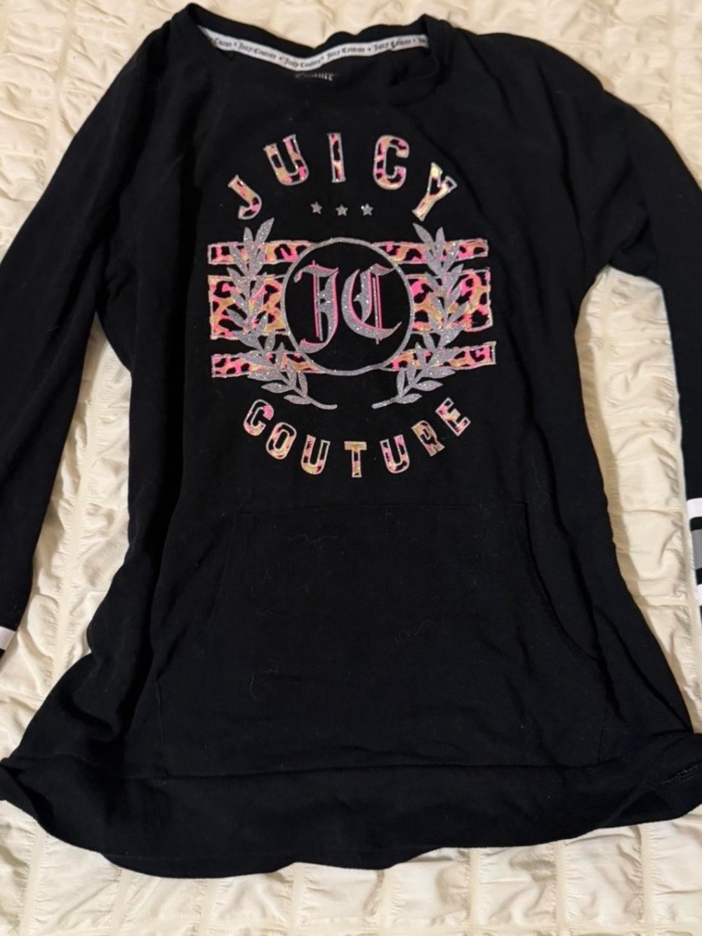 Juicy Couture Black Crew Neck Sweater with Pink Leopard Logo